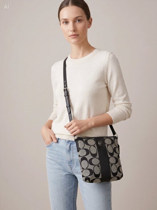 Coach Handbags - Coach Black and Gray Signature Crossbody Bag